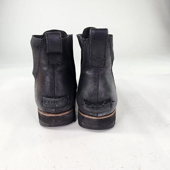 SOREL Harlow Chelsea Ankle Boots US 7 Women Black Leather Pull-On WTPF Booties - Picture 5 of 11